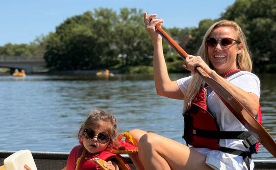 Paddling a canoe on the Avon River with our daughter