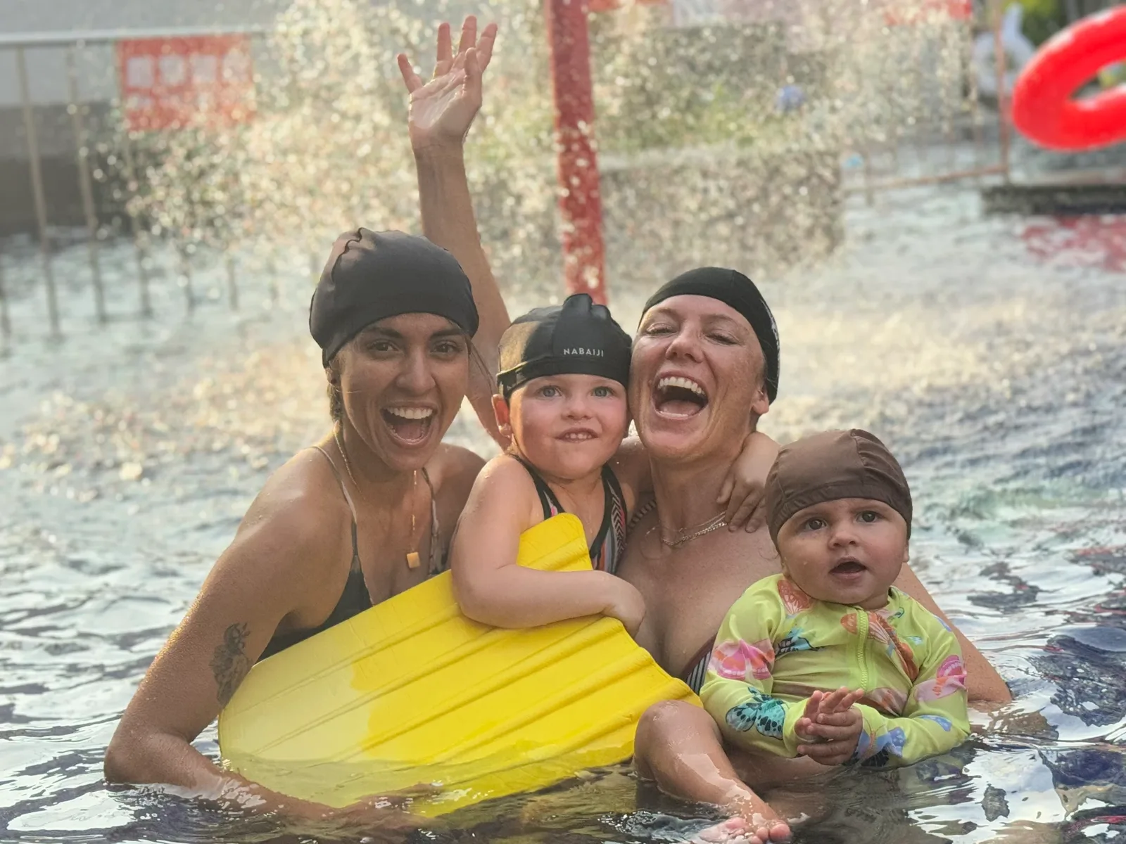 Our family relaxing together in the pool