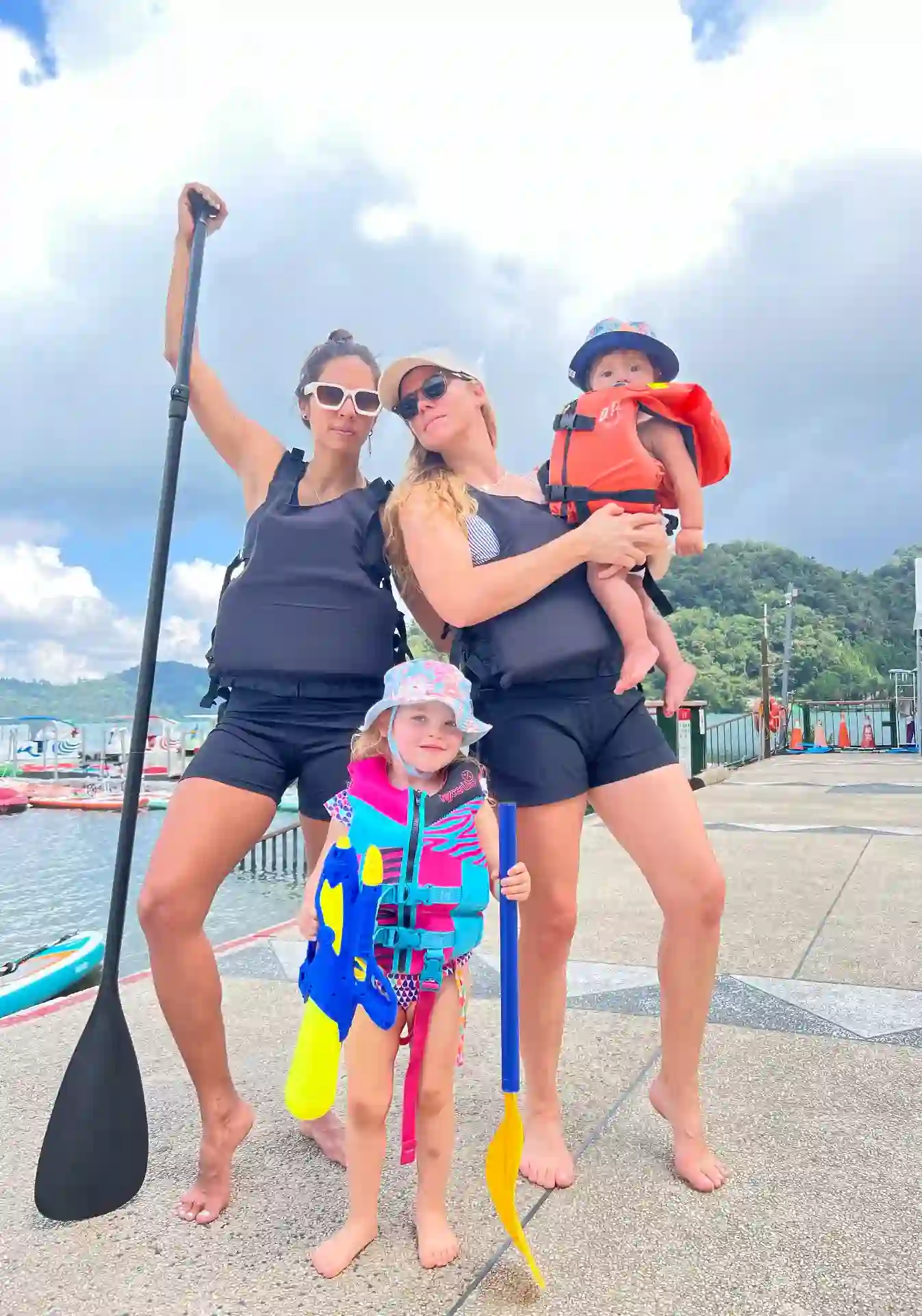 Our family out on the water together beside a dock