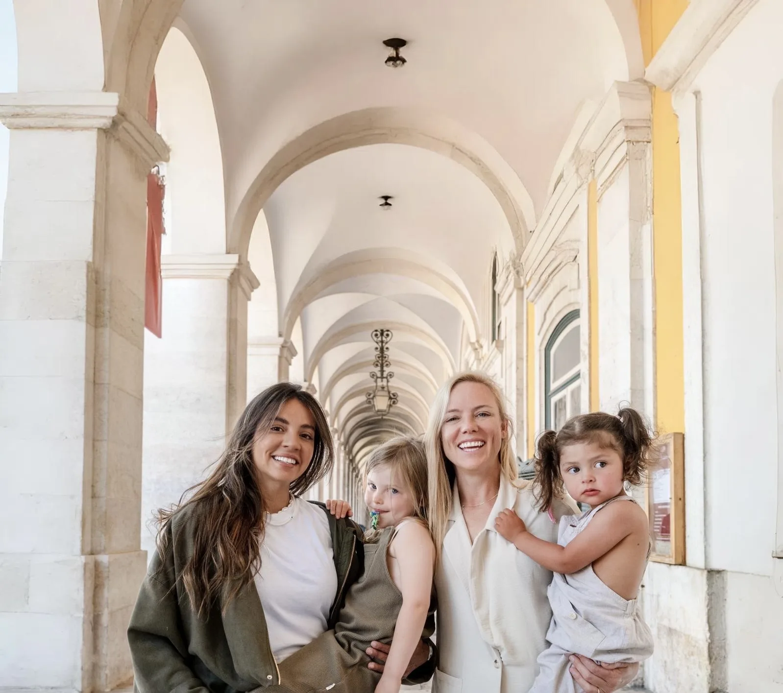 Walking together through a Lisbon arcade