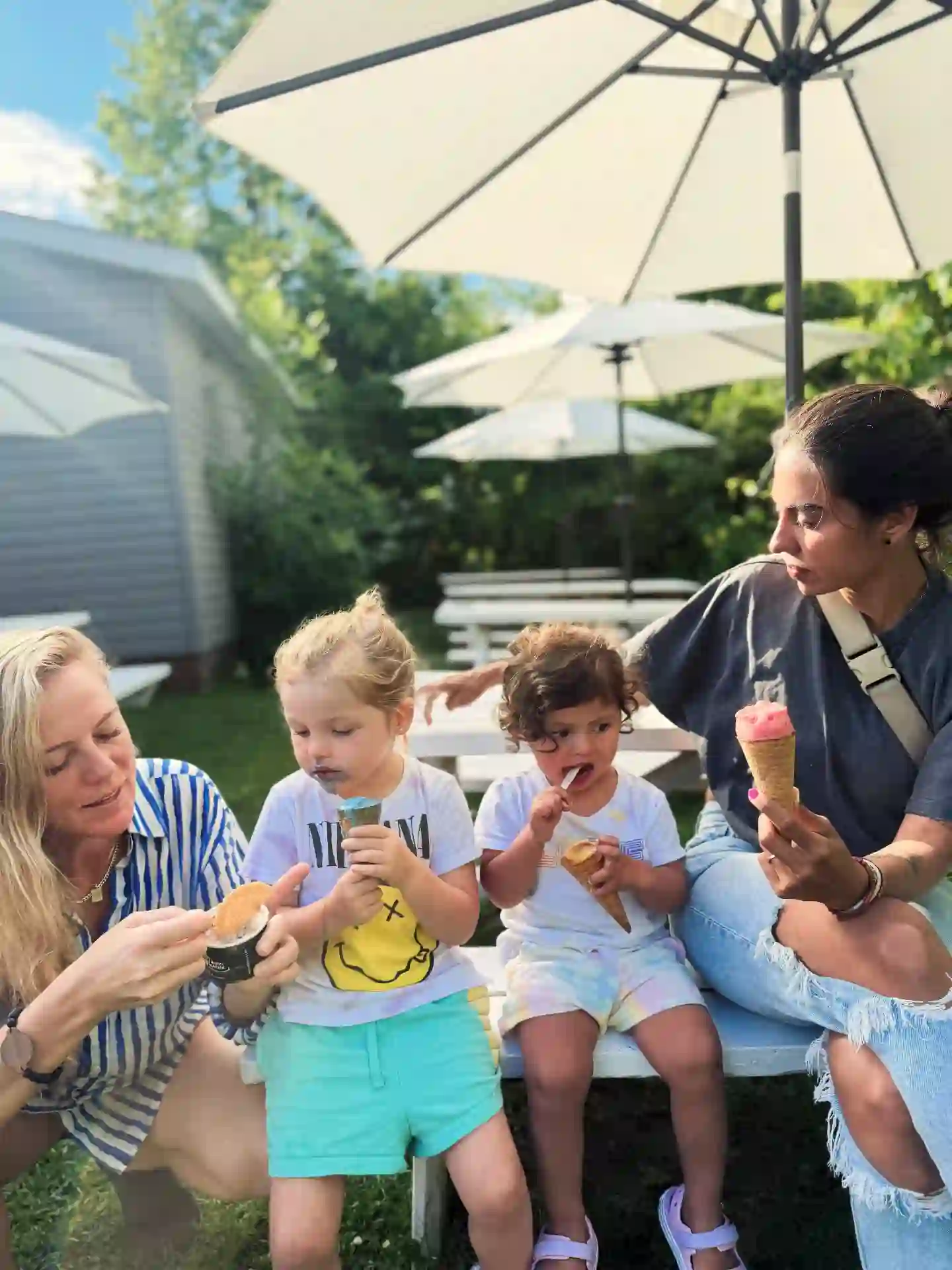 Sharing ice cream with the girls on a warm afternoon